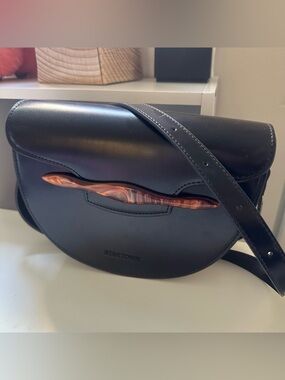 Staud Black Leather Crossbody Bag with Tortoiseshell Accent
